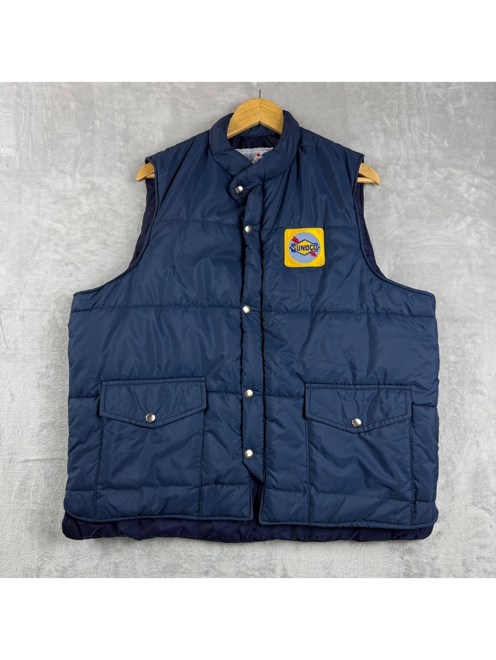 Vintage Sunoco Blue Puffer Vest MenXL ARRO Uniforms Gas Oil Service Station Work